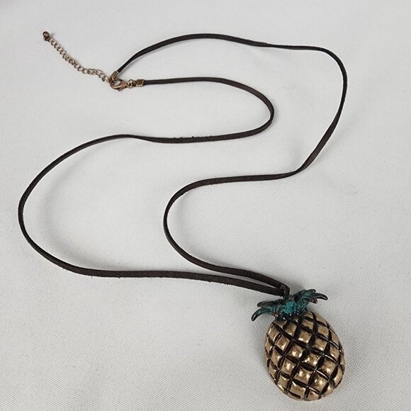 Pineapple Pendant Leather Cord Necklace - Picture 3 of 7